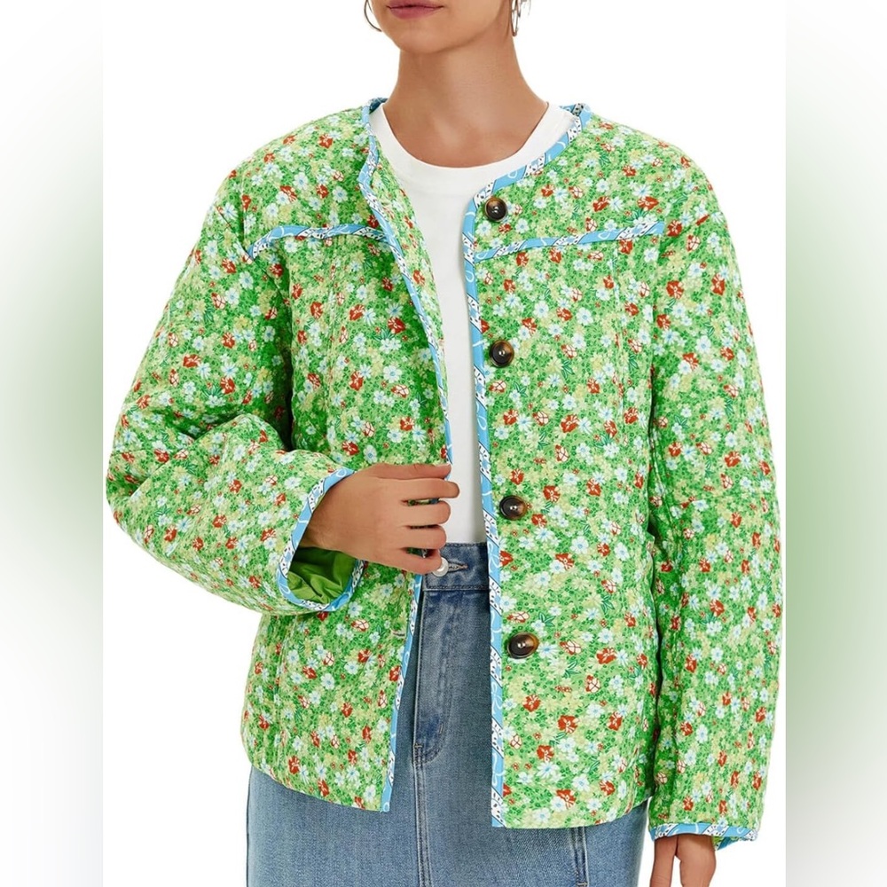 Floral Green Puffer Jacket